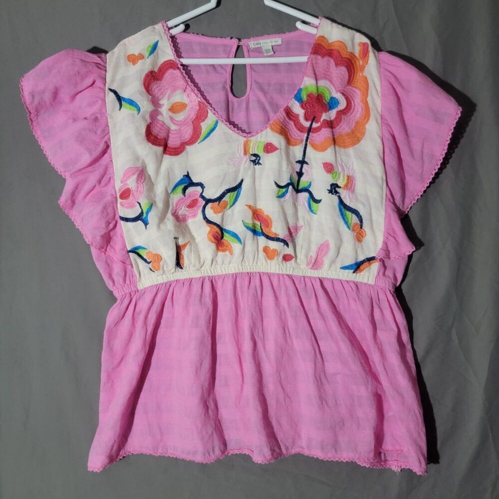 Cato Girly Pink Embroidered Blouse Plus Size 22/24 Whimsical Unique Comfortable